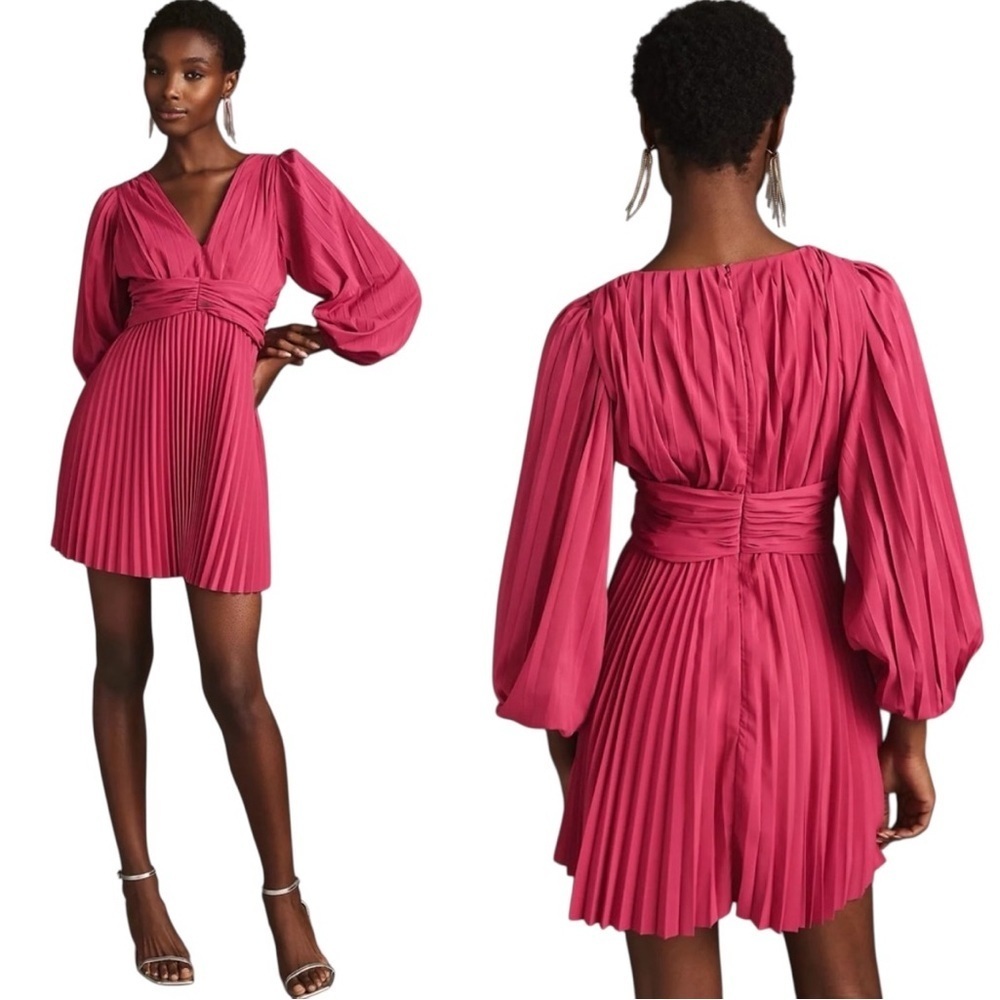 Anthropologie x Aureta Pleated V Neck Long Sleeved Dress Size L
